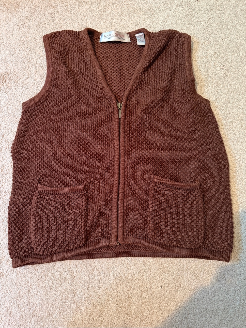 VTG 90s Karen Scott Brown Zippered Knit Vest